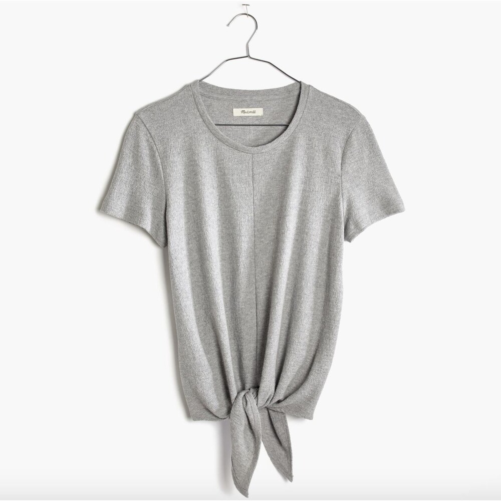 Madewell Womens Blouse M Texture & Thread Modern Tie Front Tee Gray Shirt NWT
